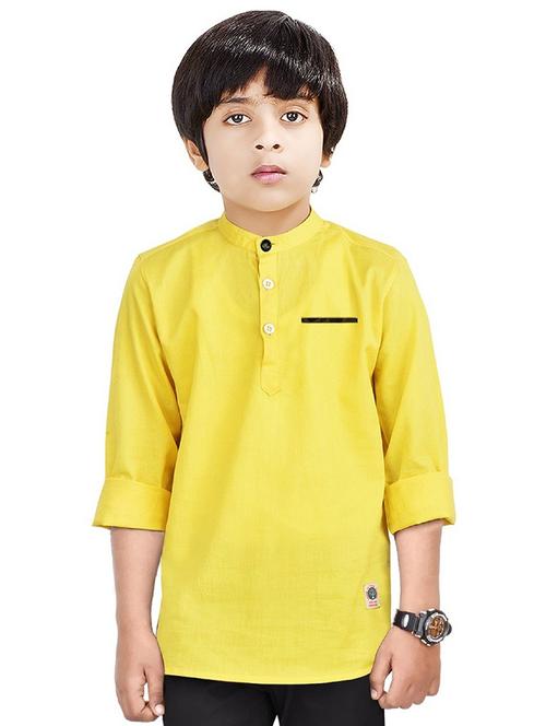 boys mandarin neck solid short kurta - 20124547 - Very Small Image - 1