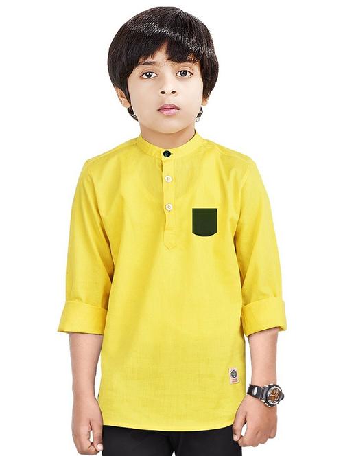 boys mandarin neck solid short kurta - 20124565 - Very Small Image - 1