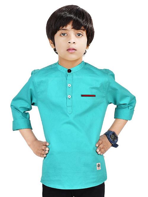 boys mandarin neck solid short kurta - 20124578 - Very Small Image - 1