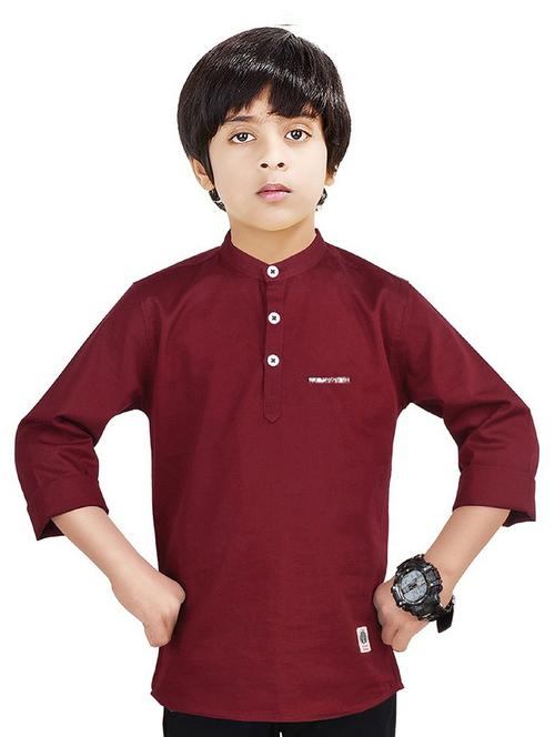 boys solid cotton short kurta - 20124598 - Very Small Image - 1