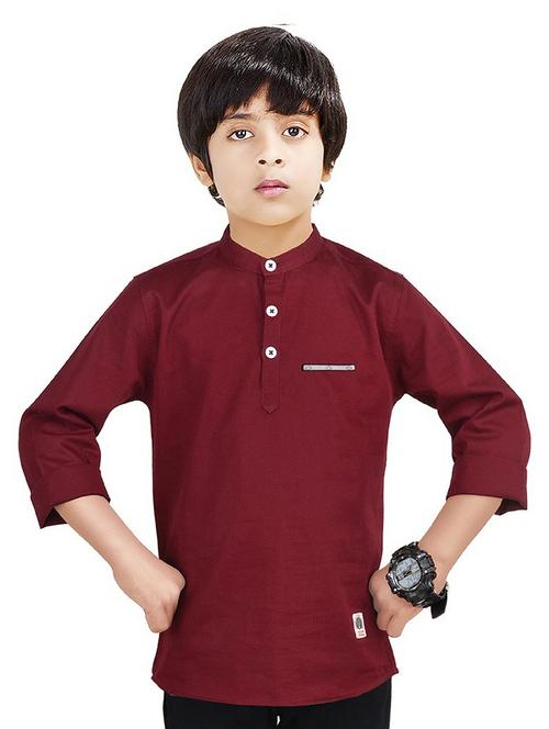 boys solid cotton short kurta - 20124605 - Very Small Image - 1