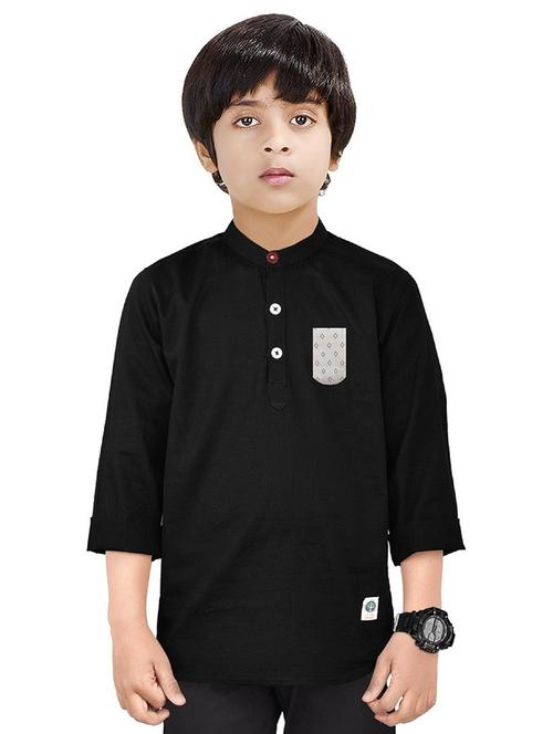 boys solid cotton short kurta - 20124615 - Very Small Image - 1