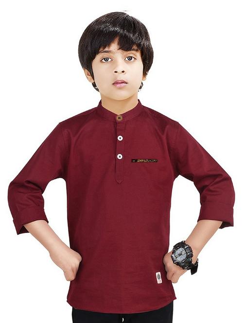 boys solid cotton short kurta - 20124626 - Very Small Image - 1