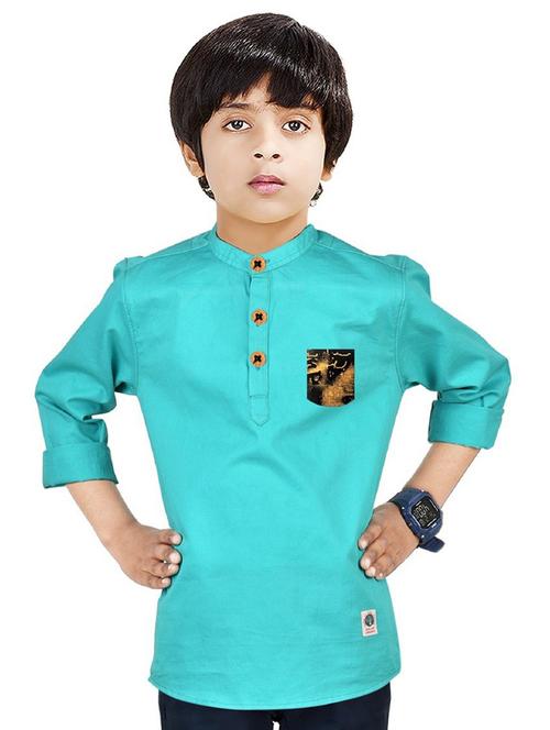 boys solid cotton short kurta - 20124659 - Very Small Image - 1