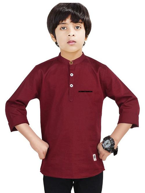 boys solid cotton short kurta - 20124673 - Very Small Image - 1