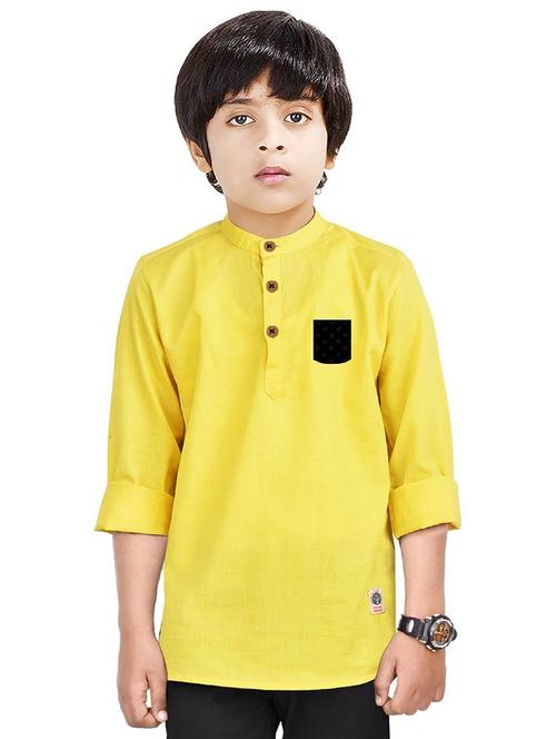 boys solid cotton short kurta - 20124675 - Very Small Image - 1