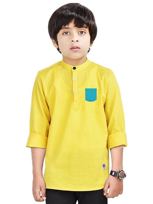 boys solid cotton short kurta - 20124689 - Very Small Image - 1