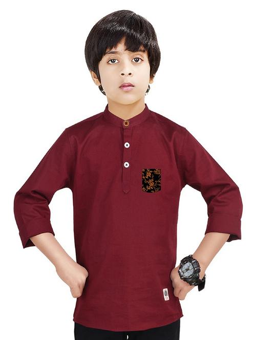 boys solid cotton short kurta - 20124703 - Very Small Image - 1