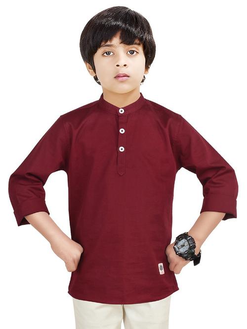 boys solid cotton short kurta - 20124708 - Very Small Image - 1