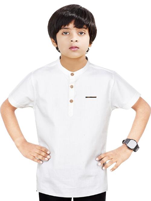 boys solid cotton short kurta - 20124780 - Very Small Image - 1