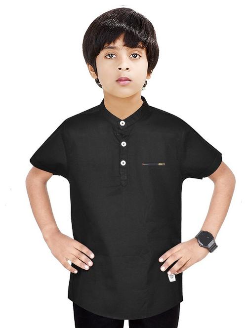 boys solid cotton short kurta - 20124800 - Very Small Image - 1