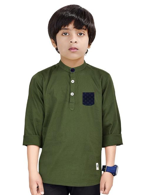 boys solid cotton short kurta - 20124870 - Very Small Image - 1