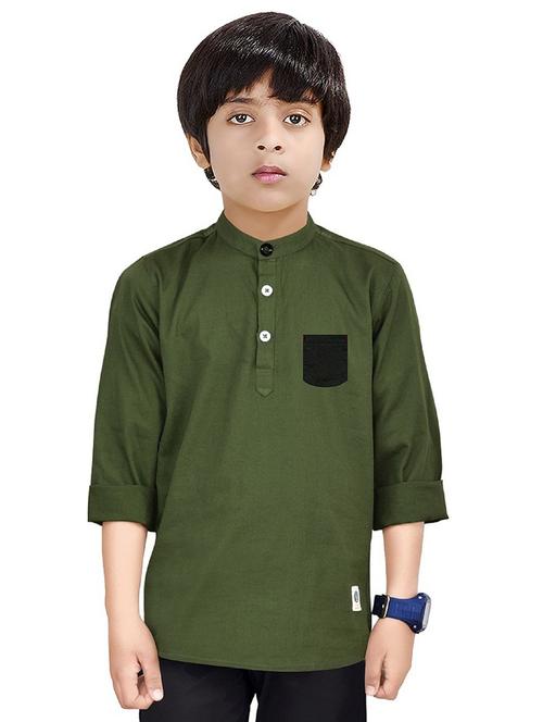 boys solid cotton short kurta - 20124871 - Very Small Image - 1