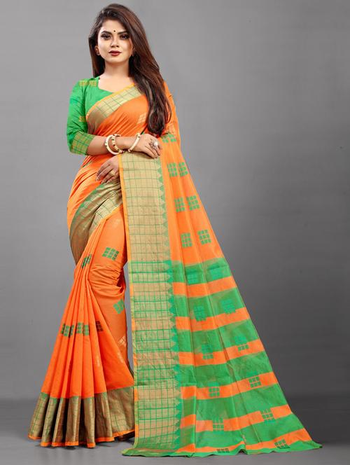 orange art silk saree with blouse - 20124917 - Very Small Image - 1