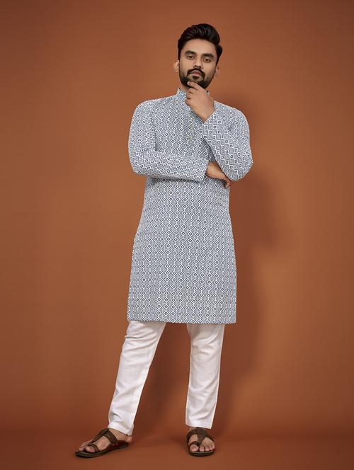 men's embroidered kurta pyjama set - 20124940 - Very Small Image - 1