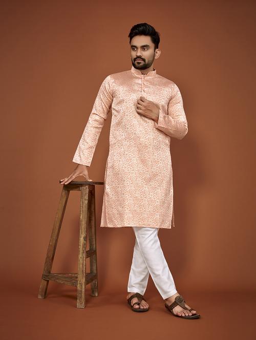 mandarin neck self design kurta - 20125147 - Very Small Image - 1