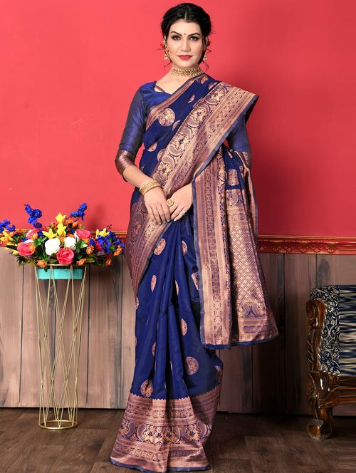 self design woven saree with blouse - 20125245 - Very Small Image - 1