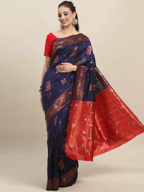 self design woven saree with blouse - 20125511 - Very Small Image - 1