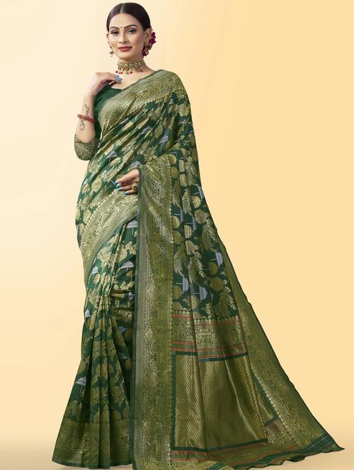 self design banarasi saree with blouse - 20125817 - Very Small Image - 1