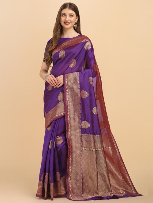 self design banarasi saree with blouse - 20125863 - Very Small Image - 1