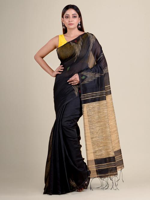 women's self design black colored saree with blouse - 20126158 - Very Small Image - 1