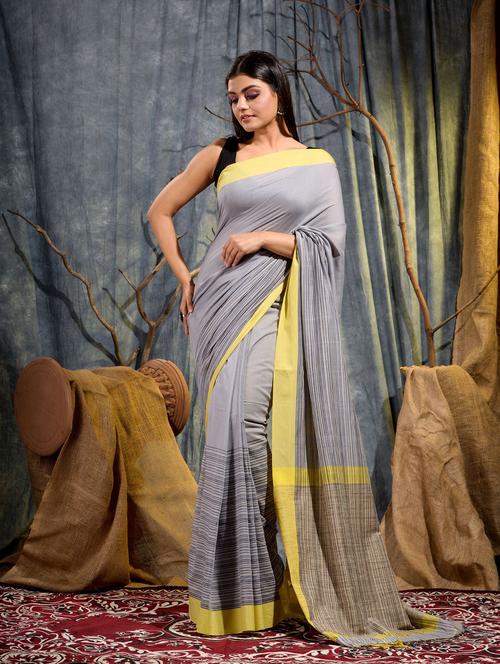 grey cotton handloom saree - 20126189 - Very Small Image - 1