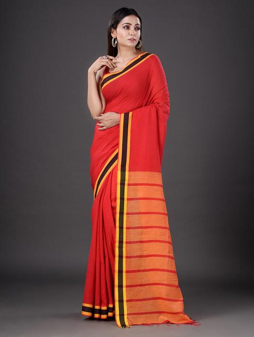 women's bordered red colored saree with blouse - 20126271 - Very Small Image - 1