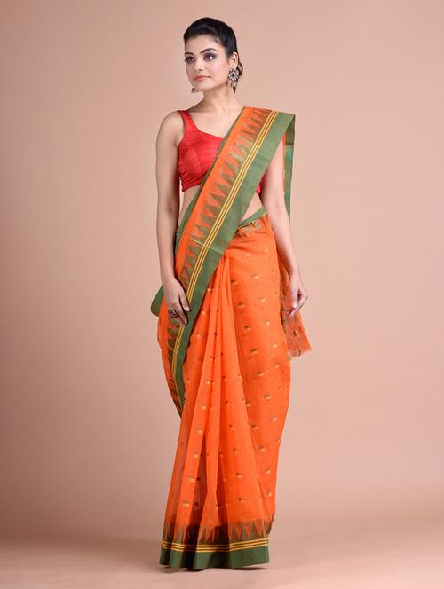 orange cotton handloom saree - 20126347 - Very Small Image - 1
