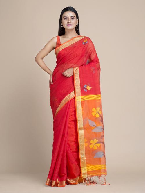 women's self design red colored saree with blouse - 20126365 - Very Small Image - 1