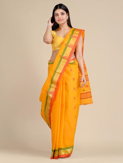 yellow cotton handloom saree - 20126384 - Very Small Image - 1
