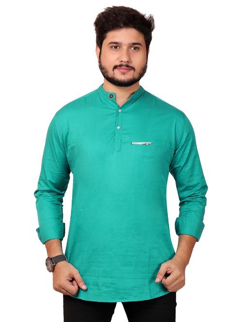 green solid mandarin neck short kurta - 20126540 - Very Small Image - 1