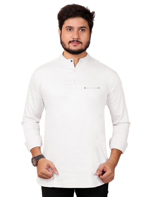 white solid mandarin neck short kurta - 20126557 - Very Small Image - 1