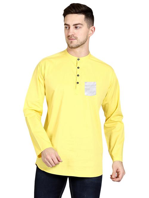 yellow solid mandarin neck short kurta - 20126570 - Very Small Image - 1