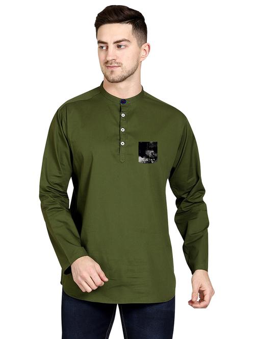 bottle green solid mandarin neck short kurta - 20126571 - Very Small Image - 1