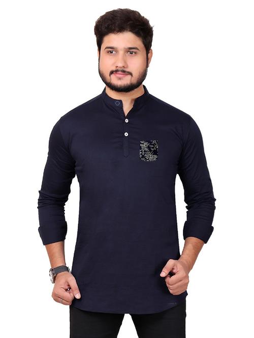 navy blue solid mandarin neck short kurta - 20126573 - Very Small Image - 1