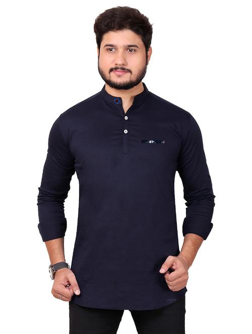 navy blue solid mandarin neck short kurta - 20126576 - Very Small Image - 1