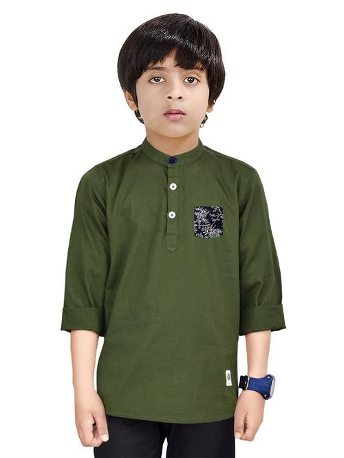 boys green cotton short kurta - 20126577 - Very Small Image - 1