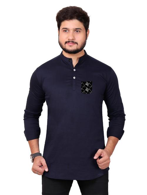 navy blue solid mandarin neck short kurta - 20126583 - Very Small Image - 1