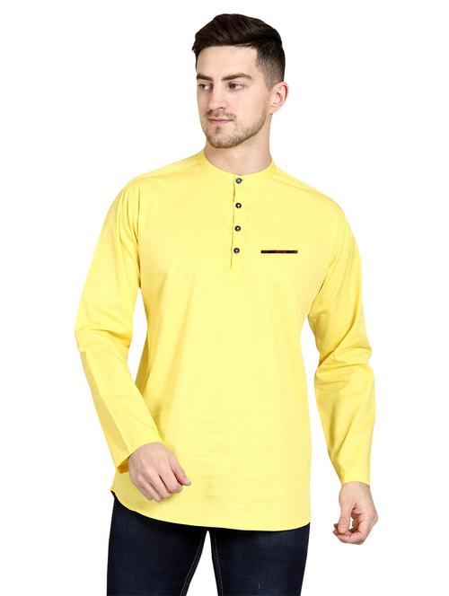 yellow solid mandarin neck short kurta - 20126620 - Very Small Image - 1