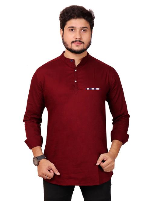 mandarin neck solid short kurta - 20126640 - Very Small Image - 1