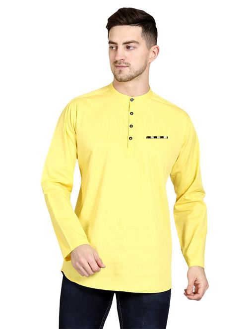 mandarin neck solid short kurta - 20126641 - Very Small Image - 1
