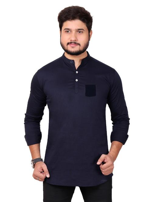 mandarin neck solid short kurta - 20126669 - Very Small Image - 1