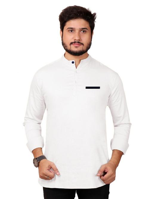 mandarin neck solid short kurta - 20126673 - Very Small Image - 1