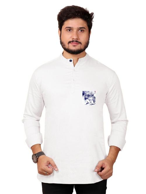 mandarin neck solid short kurta - 20126677 - Very Small Image - 1
