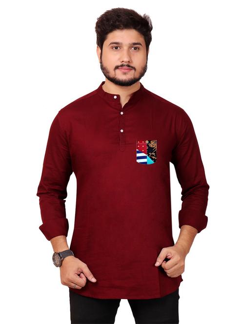 mandarin neck solid short kurta - 20126702 - Very Small Image - 1