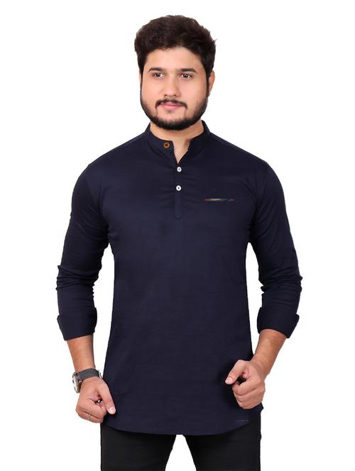 mandarin neck solid short kurta - 20126707 - Very Small Image - 1