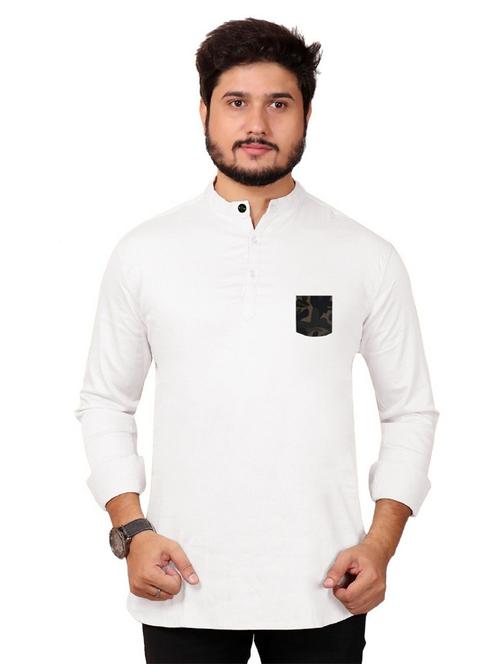 mandarin neck solid short kurta - 20126713 - Very Small Image - 1