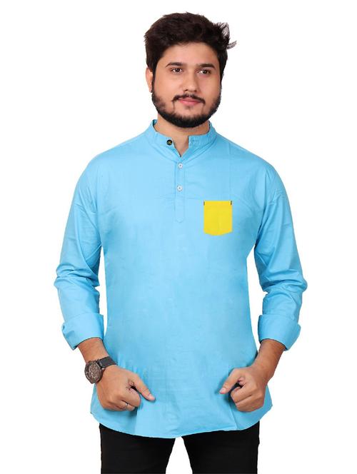 mandarin neck solid short kurta - 20126728 - Very Small Image - 1