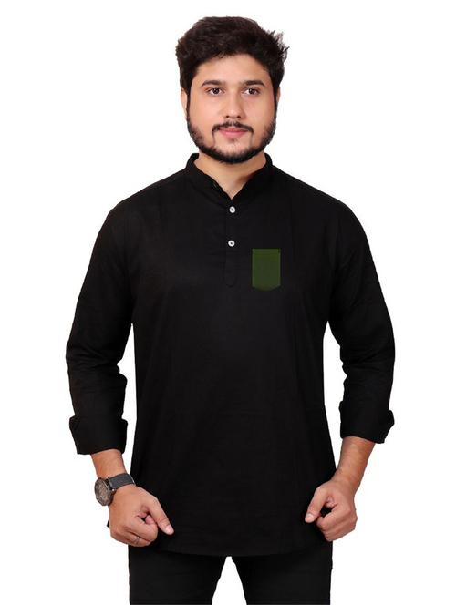 mandarin neck solid short kurta - 20126735 - Very Small Image - 1