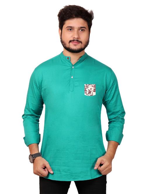 mandarin neck solid kurta - 20126766 - Very Small Image - 1
